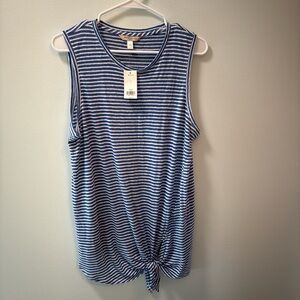 Banana Republic Blue and White Striped Linen Tank Top
